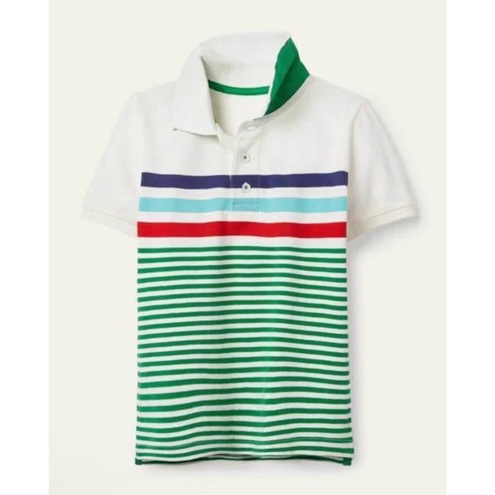 Mini Boden Striped Polo Shirt Green Cream 9-10